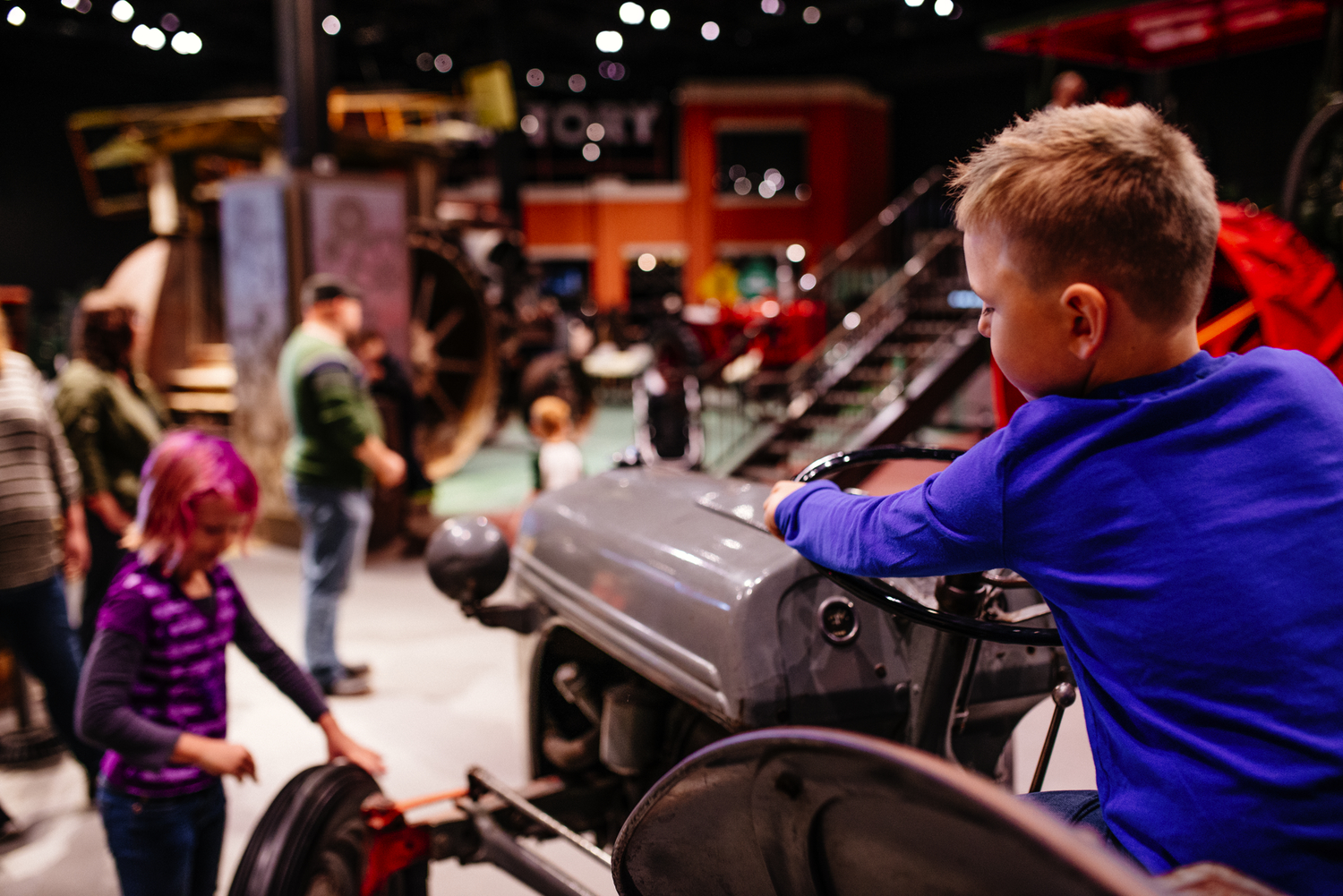 School group with tractor