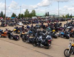 Motorcycle parking area with a view of the museum